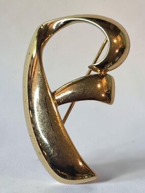 Monet Vintage Gold Tone Letter F Brooch
